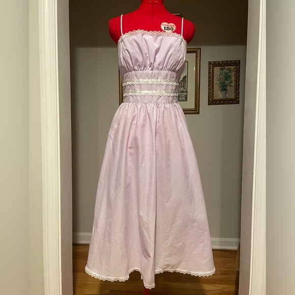 Gunne Sax 1970s Vintage Lavender Fit & Flare Sundress With Lace - Picture 2 of 10